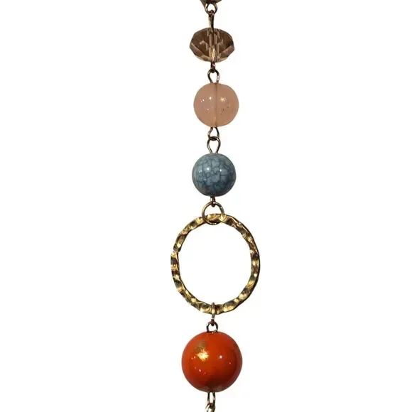 Light Colored Simulated Stones Necklace Acrylic Beads Matte Gold Tone 34" - 36" - Picture 5 of 10